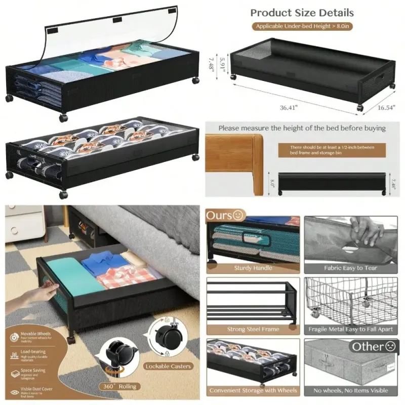 2-Pack Rolling Under Bed Storage Bins 5
