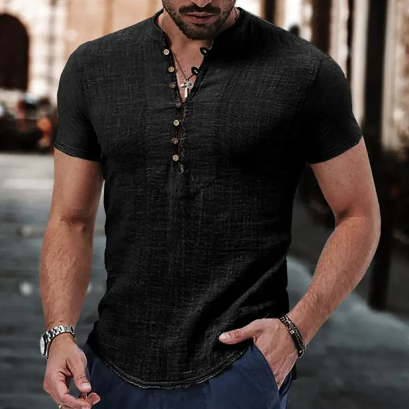 Men's V-Neck Cotton Linen Shirt 2