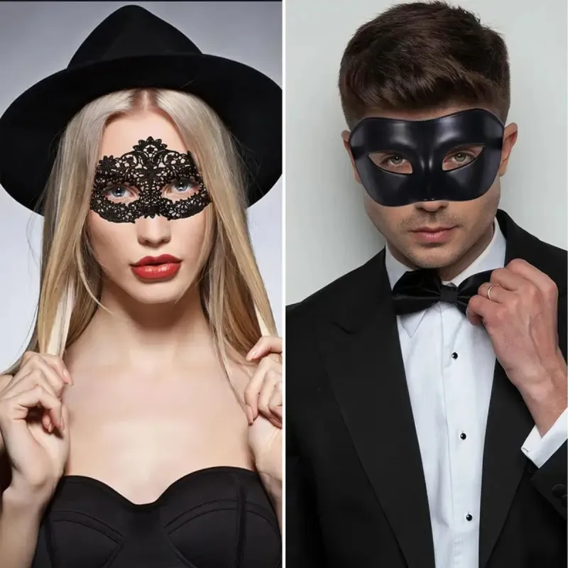 Black Lace Masquerade Mask Set for Couples 5