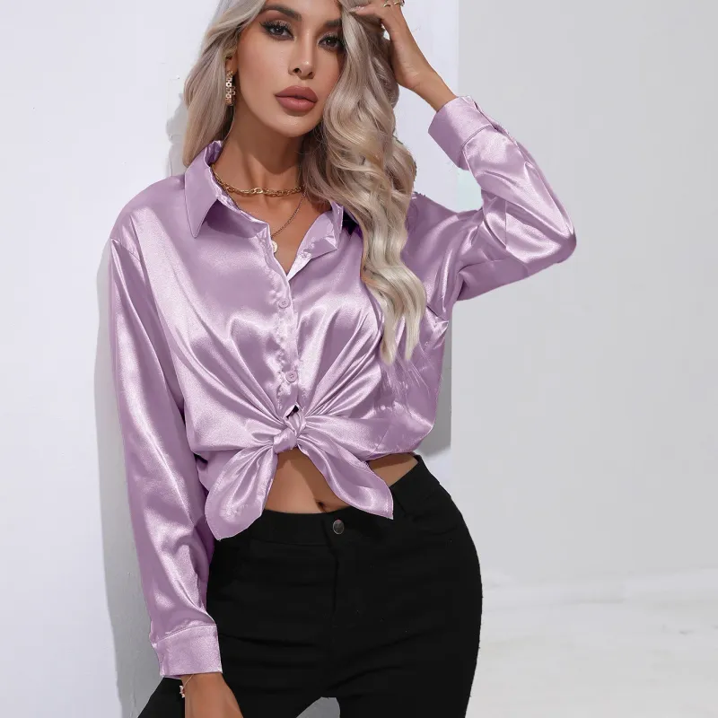 Elegant Satin Office Blouse Long Sleeve 4