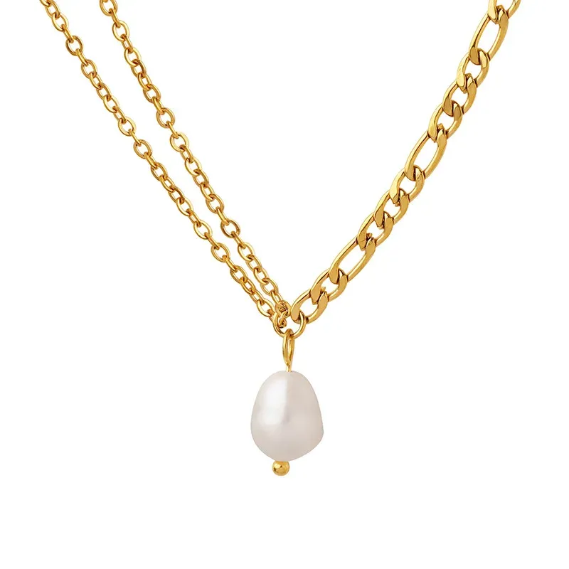 Double Layer Pearl & Titanium Necklace 1