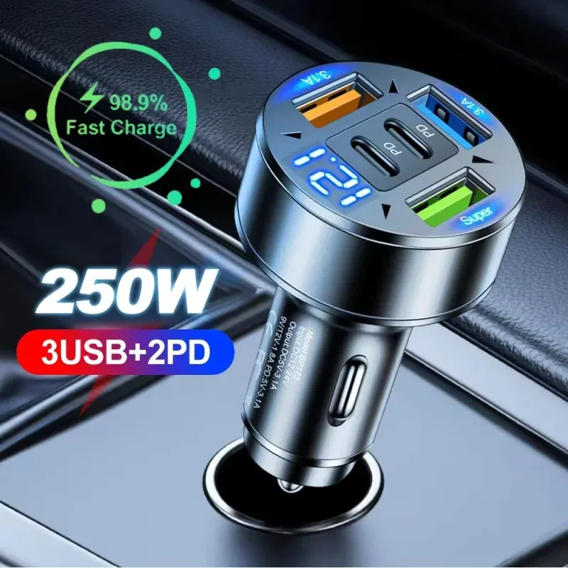 250W 5-in-1 Fast Car Charger USB C 1