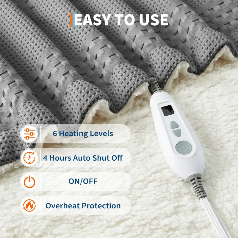 Waffle Sherpa Heated Throw Blanket 4