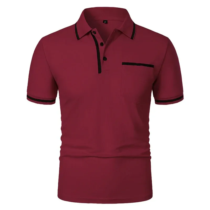 Men's Solid Color Polo Shirt with Pockets 3