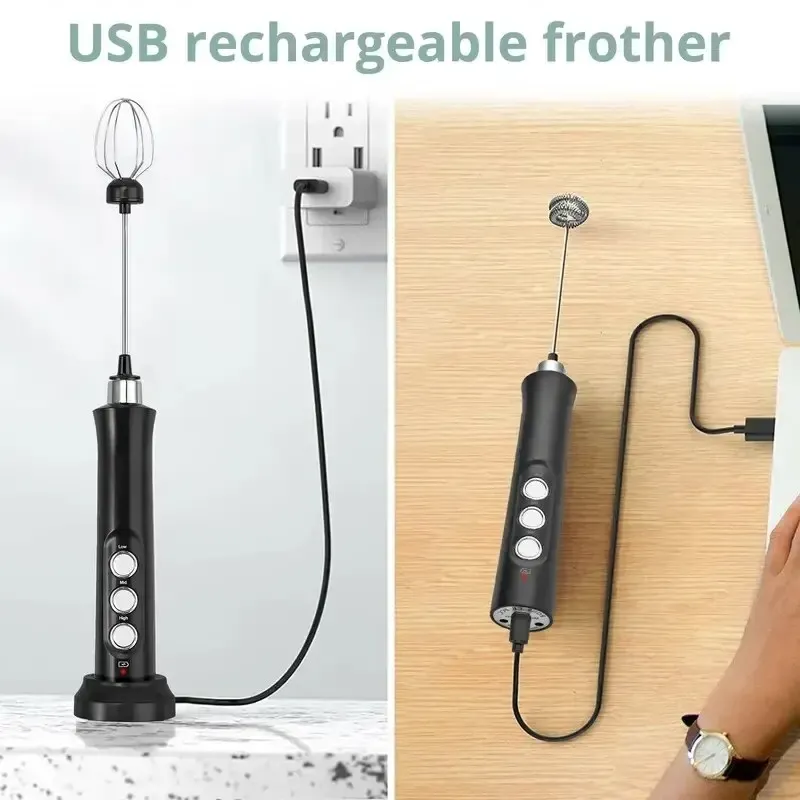 Wireless Rechargeable Milk Frother 3-Speed 6