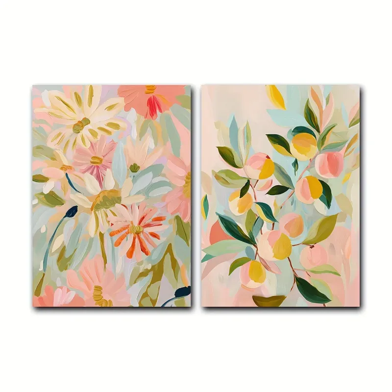 Boho Peach Floral Canvas Print Set 5
