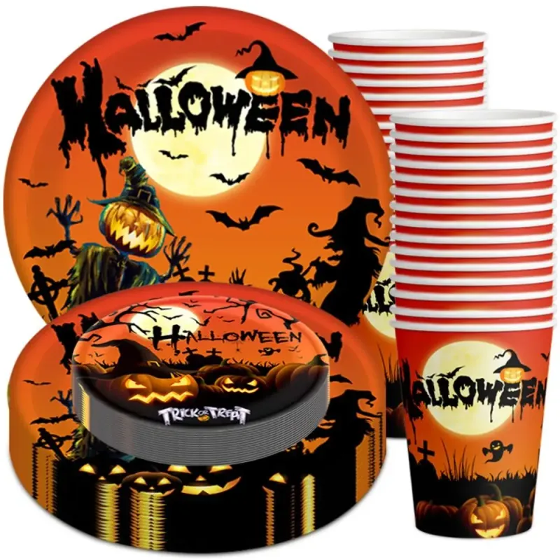 Halloween Pumpkin Bat Tableware Set 10pcs 5