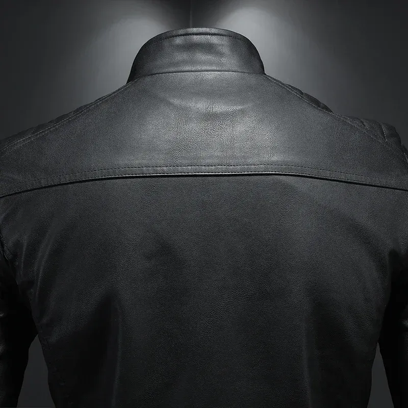 Men's Slim Fit Stand Collar Leather Jacket 2