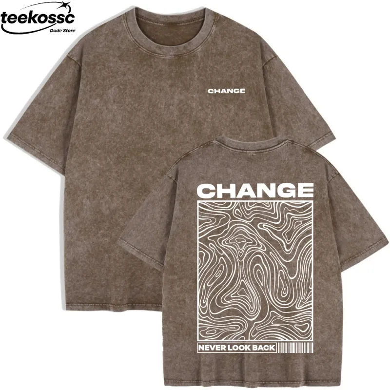 Never Look Back Printed Washed T-Shirt 1