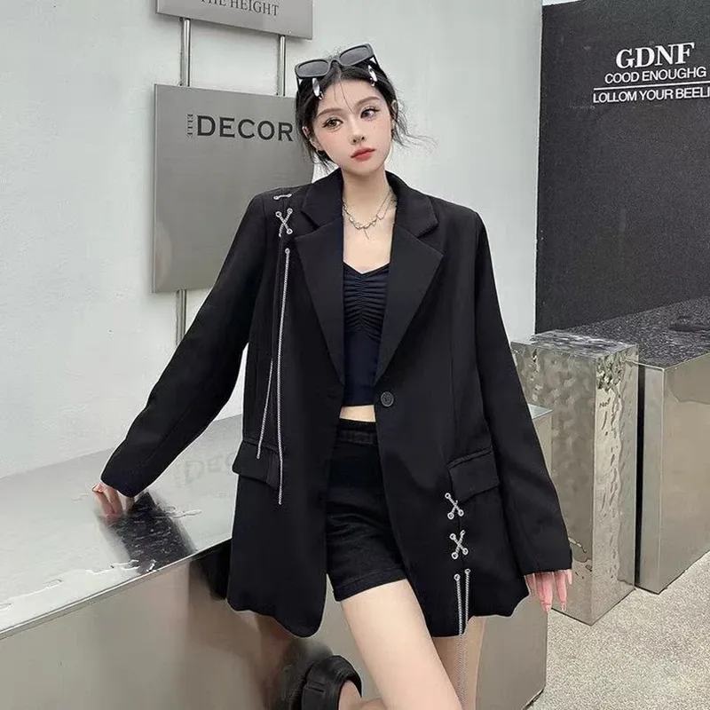 Black Y2K Chain Detail Blazer 5