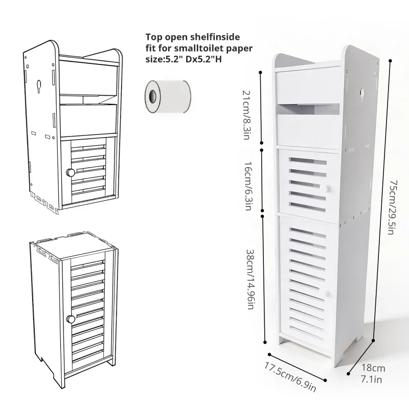 White Slim Bathroom Storage Cabinet 2