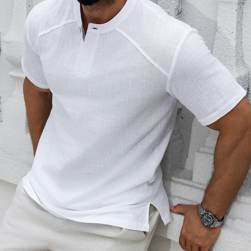 Men's Linen Henry Collar Shirt 5