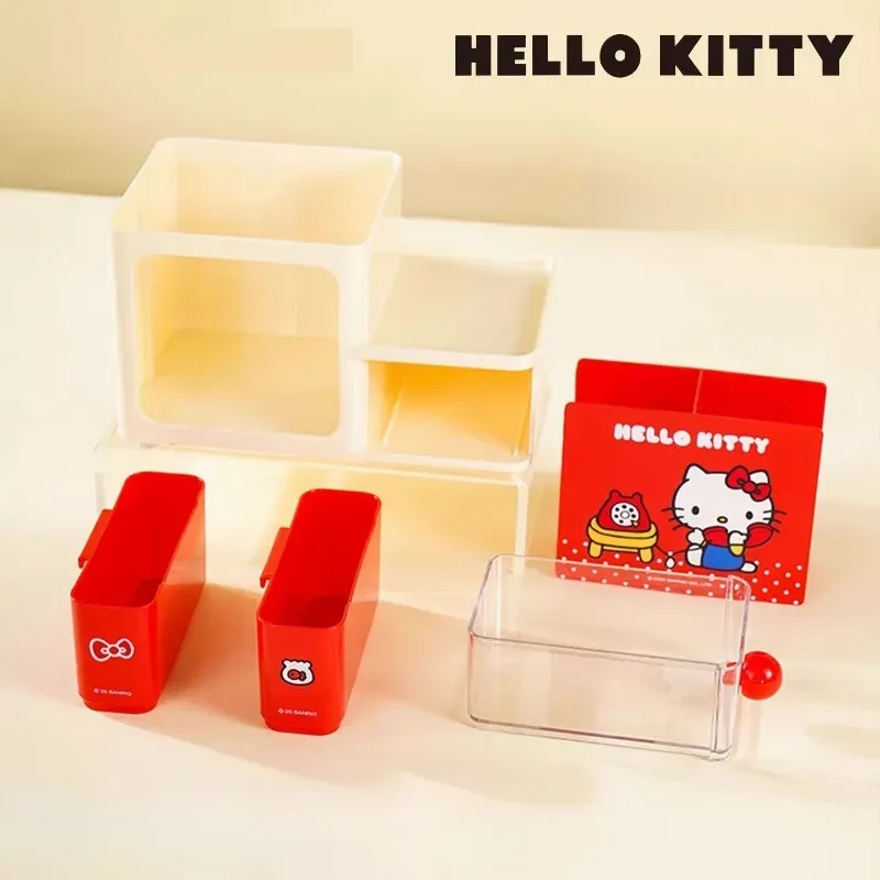 Sanrio HelloKitty Desk Organizer Box Drawer Pen Holder Removable Cute for Students Stationery Girls Daily Use Home Gifts 5