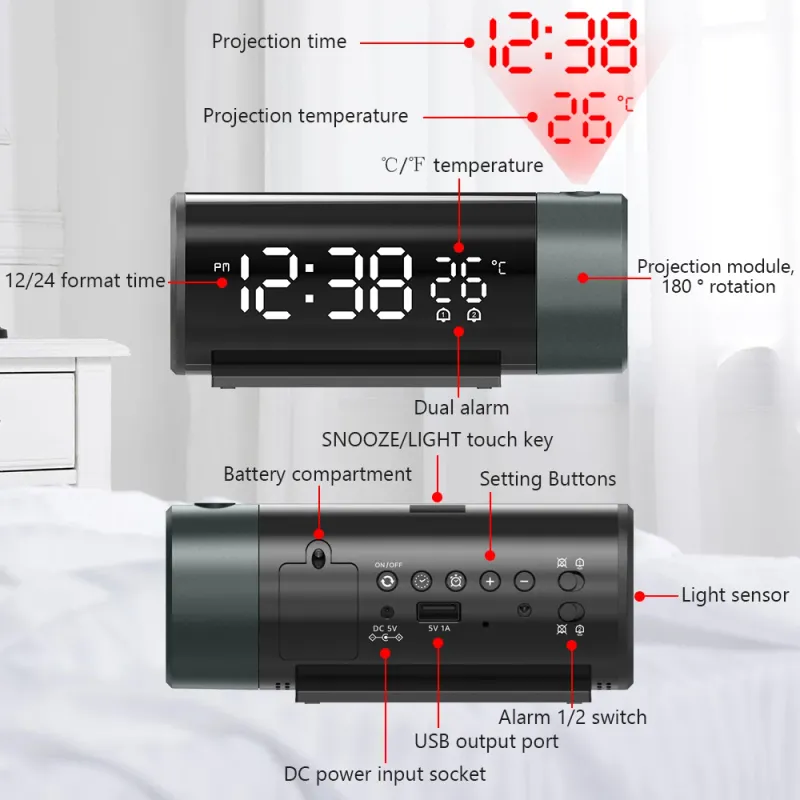 Digital Projection Alarm Clock with Temperature 4