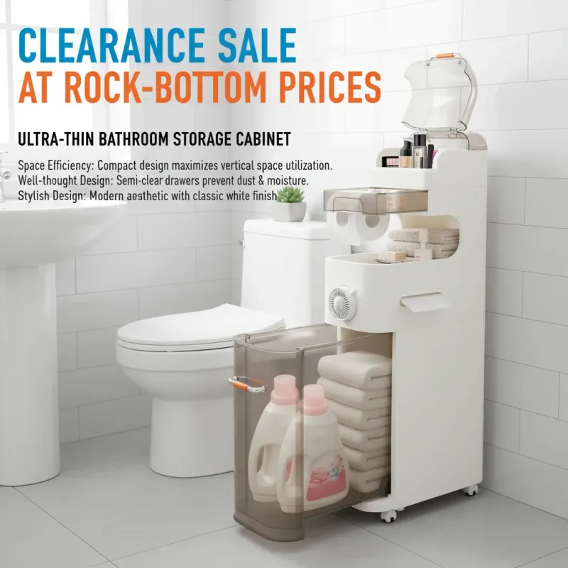 Slim Bathroom Storage Cabinet with Wheels 2
