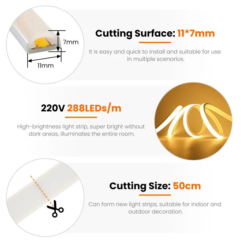 COB LED Strip 220V Dimmable Neon Rope Light 4