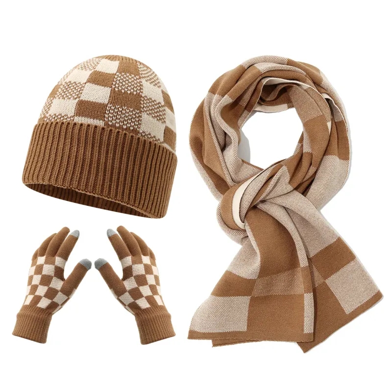 Men's Checkerboard Knit Winter Set 3-Piece 1