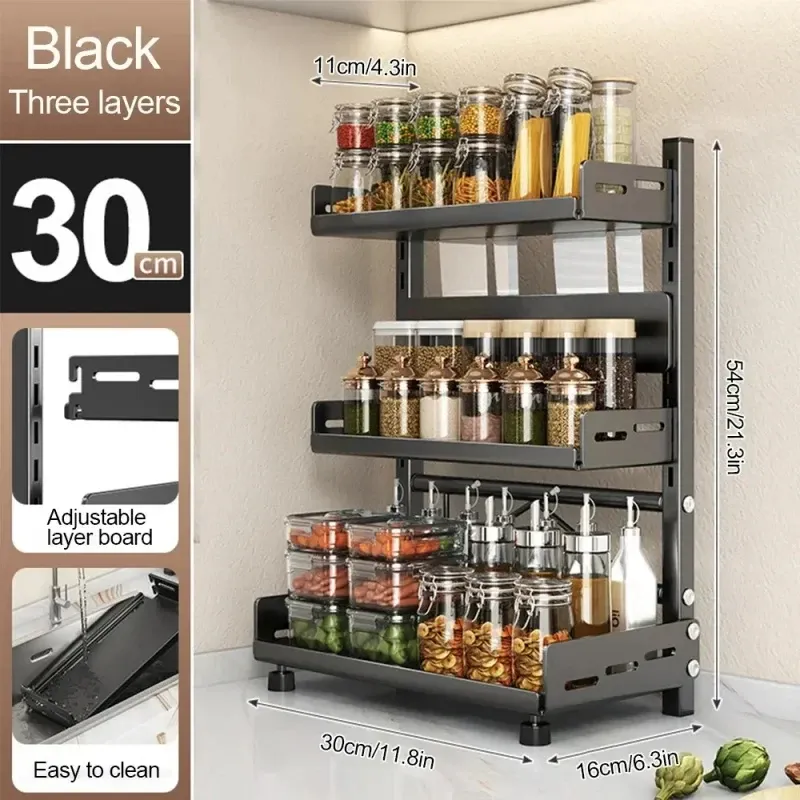 Adjustable Black Metal Spice Rack 6