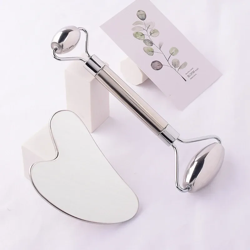 Stainless Steel Facial Roller & Gua Sha Set 1