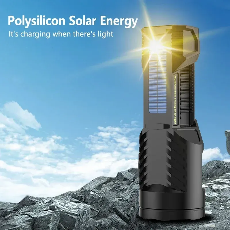 Solar USB Rechargeable XHP70 LED Flashlight 3