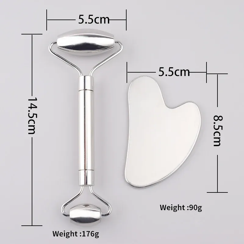Stainless Steel Facial Roller & Gua Sha Set 2