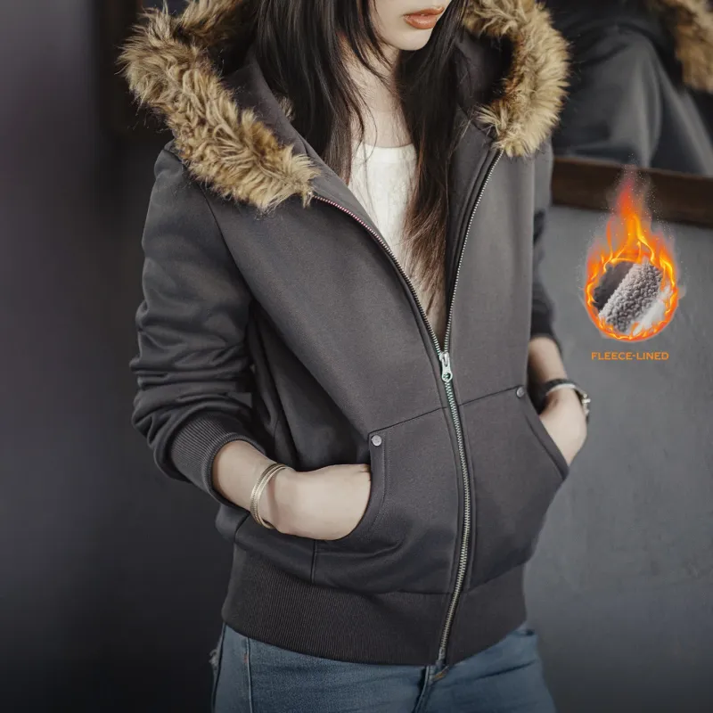 Women's Fleece Lined Zip Hoodie Coat 1