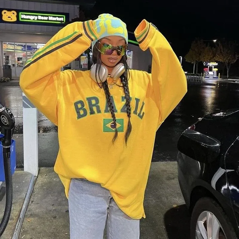 Brazil Flag Y2K Oversized Hoodie 1