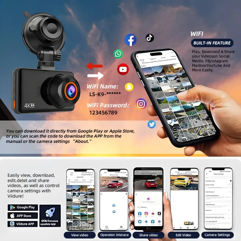 ACCEO 4K Dual Lens WiFi GPS Dash Cam 3