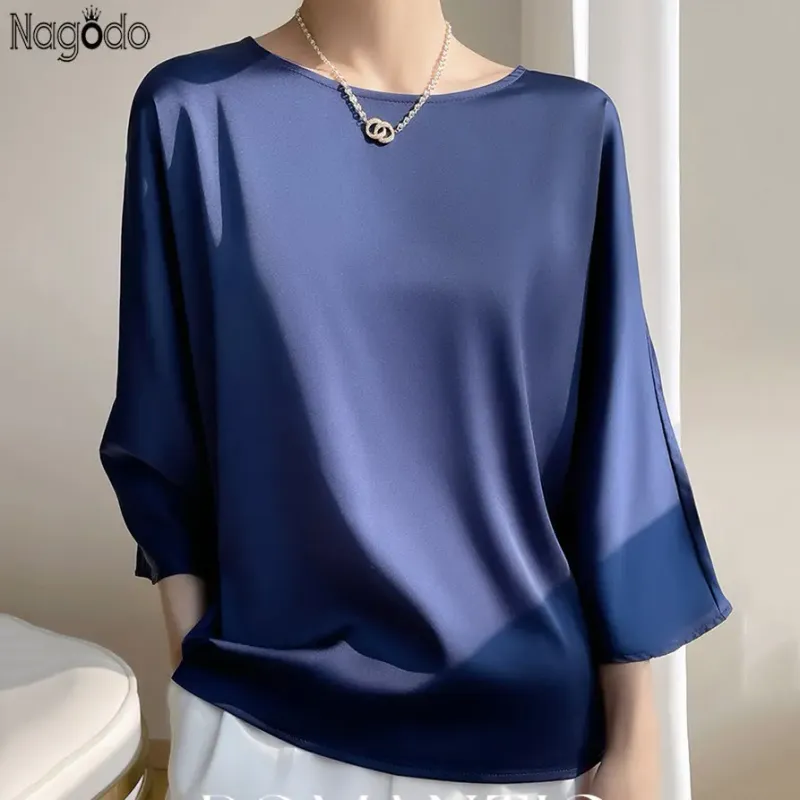 Plus Size Silk Satin O-Neck Blouse 6