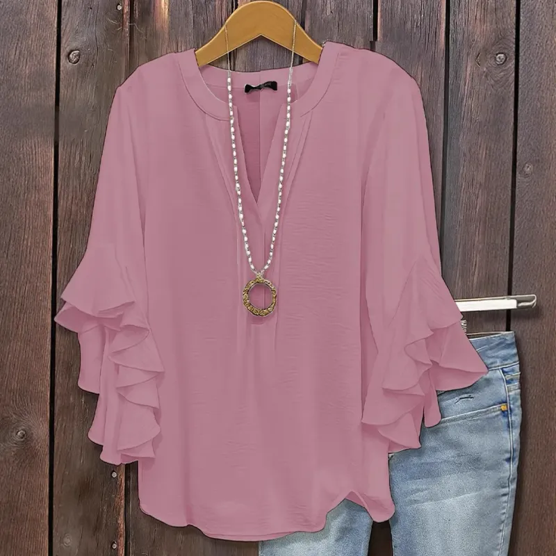Women's V Neck Ruffle Chiffon Blouse 4