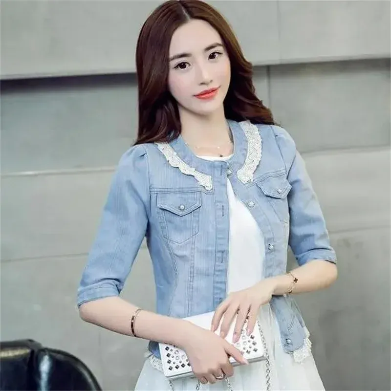Half Sleeve Denim Jacket Women 4