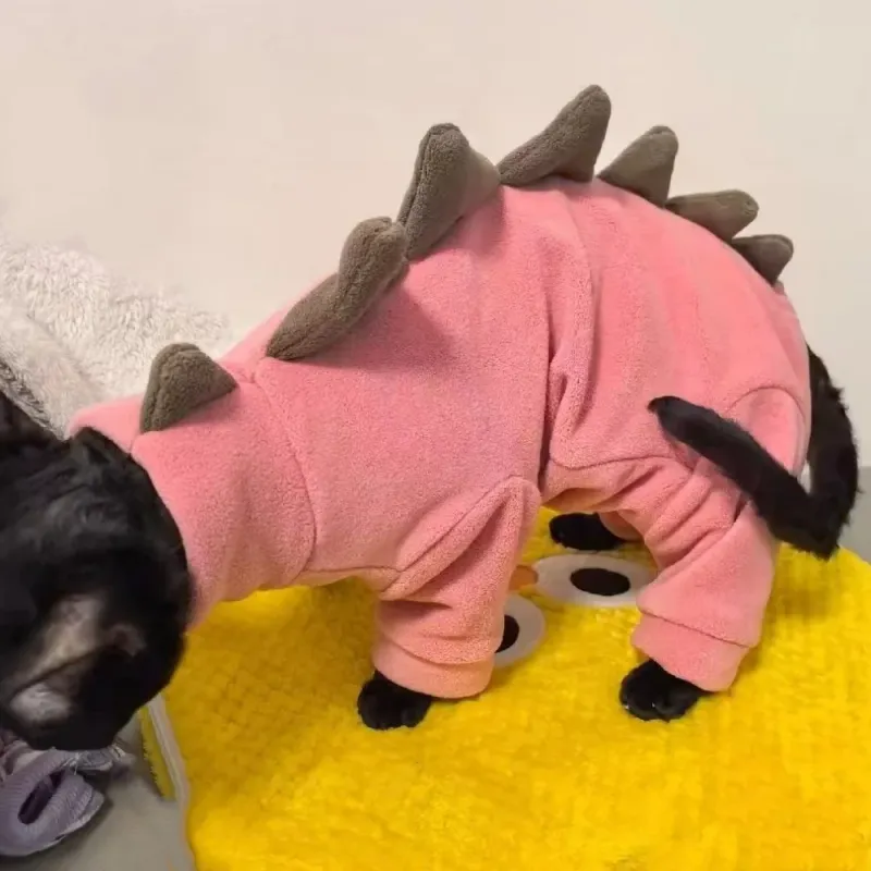 Dinosaur Fleece Cat Sweatshirt Winter Jumpsuit 4