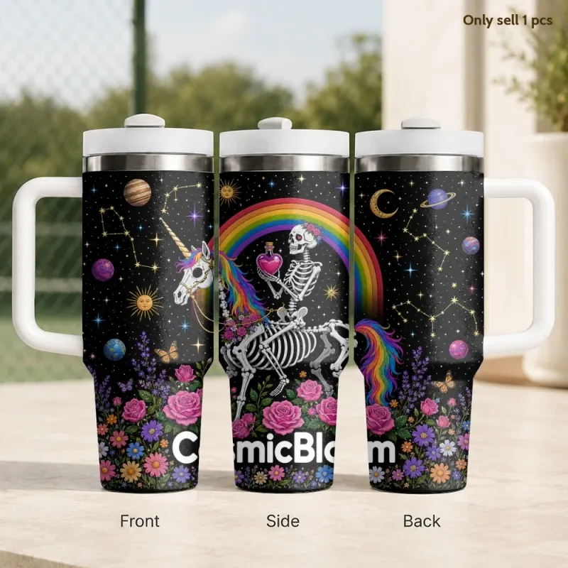 Rainbow Skeleton Unicorn Cosmic Tumbler 1