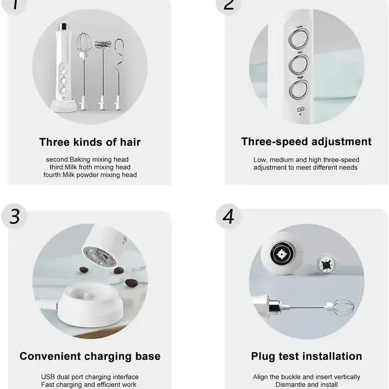 Wireless Rechargeable Milk Frother 3-Speed 4