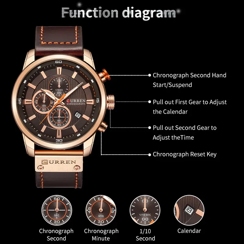 CURREN 8291 Men's Chronograph Leather Watch 6