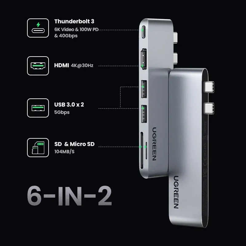 UGREEN 6-in-2 USB-C Hub for MacBook 3