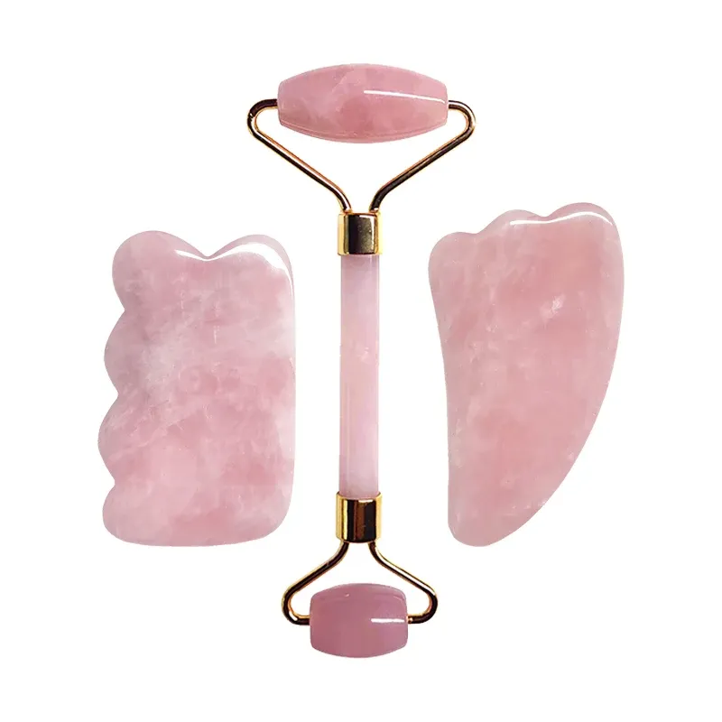 Rose Quartz Gua Sha Roller Set 4