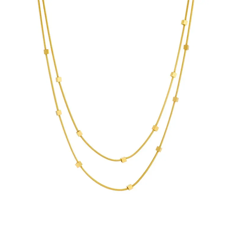 Double Layer Square Block Titanium Necklace 5