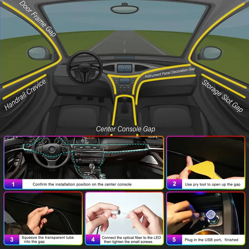 RGB LED Car Interior Lighting Kit 6