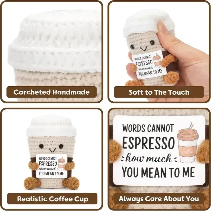 Cute Crochet Coffee Mug Figurine with Card 6