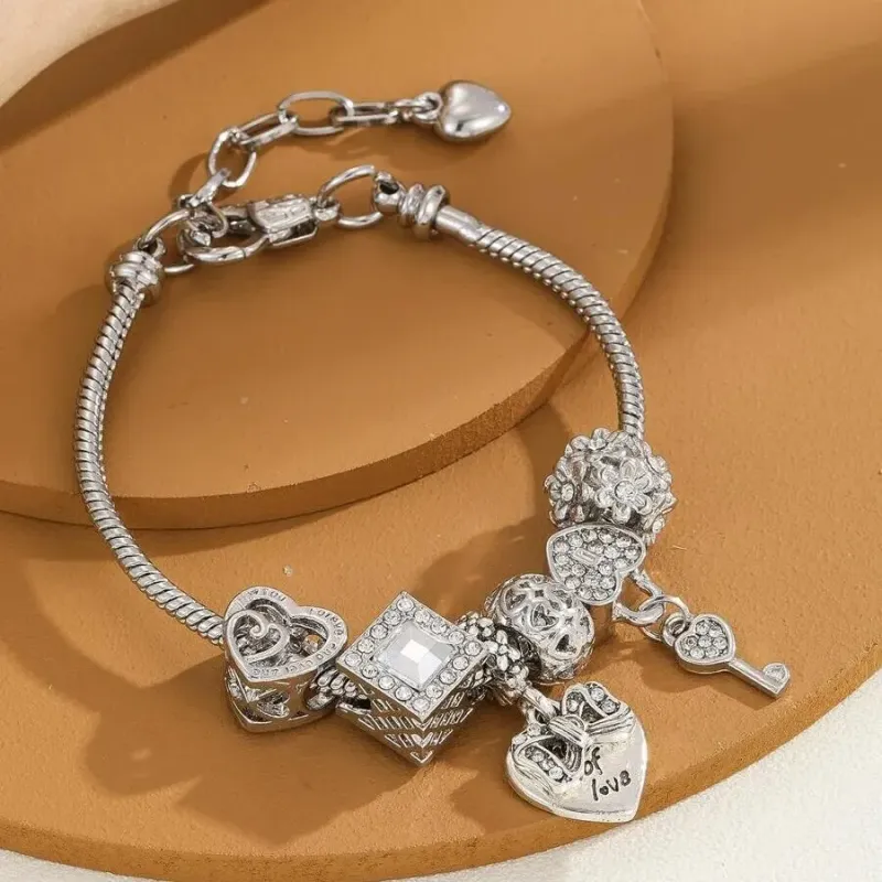 Heart Flower Glass Charm Bracelet 6
