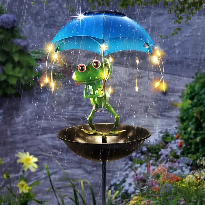 Solar Frog Statue Light & Bird Feeder 1