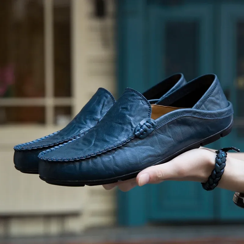 Men's Leather Loafers Slip-On Boat Shoes 1
