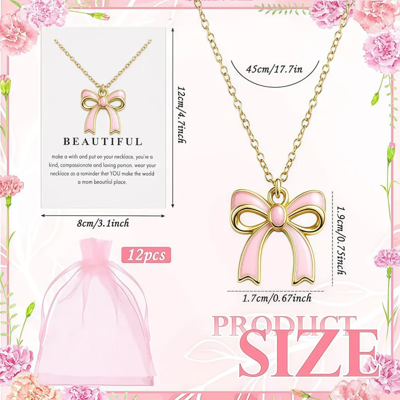 12-Piece Pink Enamel Bow Necklace Gift Set 2