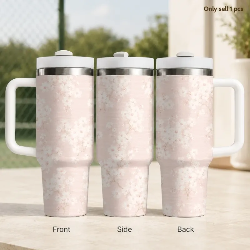 Cherry Blossom Linen Insulated Tumbler 1