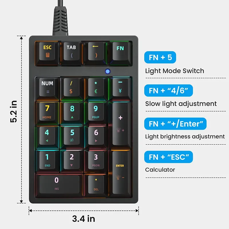 RGB Mechanical Number Pad - 21 Key USB Numpad 2