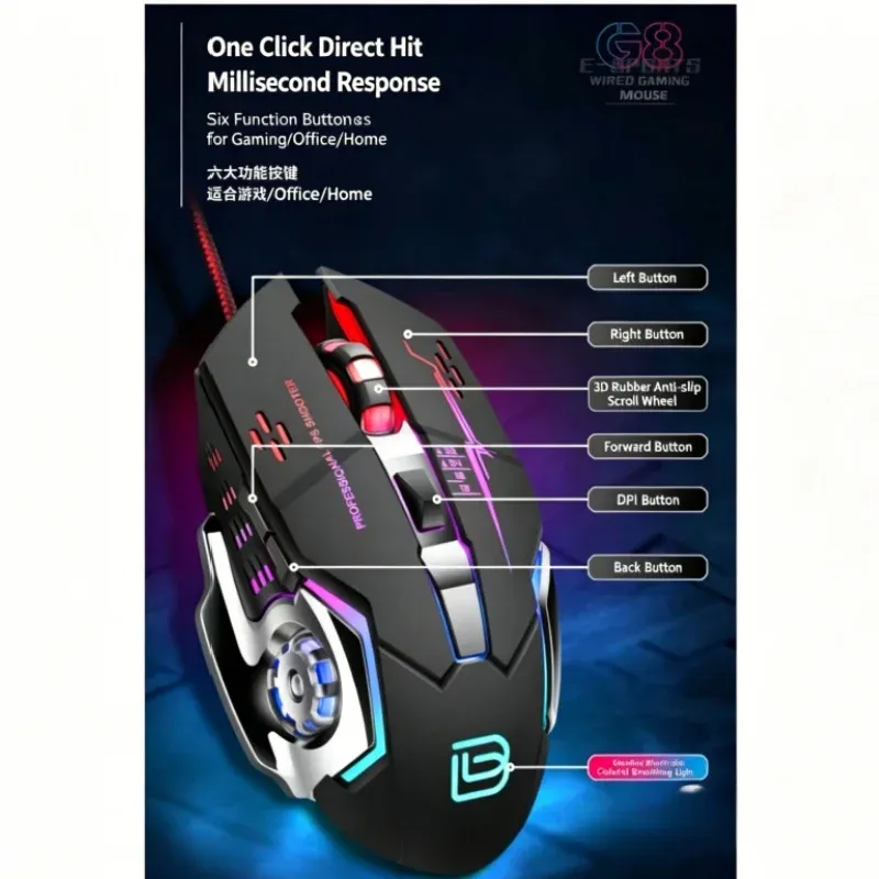 BAJEAL G8 Tornado 6D RGB Esports Mouse 6
