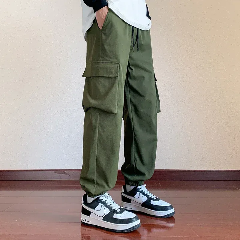 Khaki Cargo Parachute Pants for Men 4