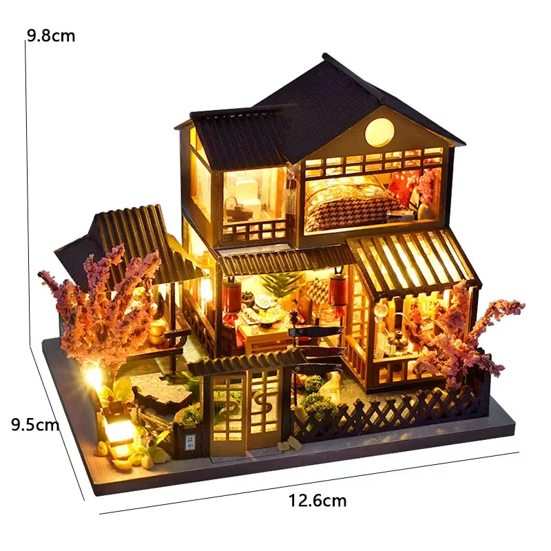 DIY Mini Wooden Dollhouse with Light Kit 6