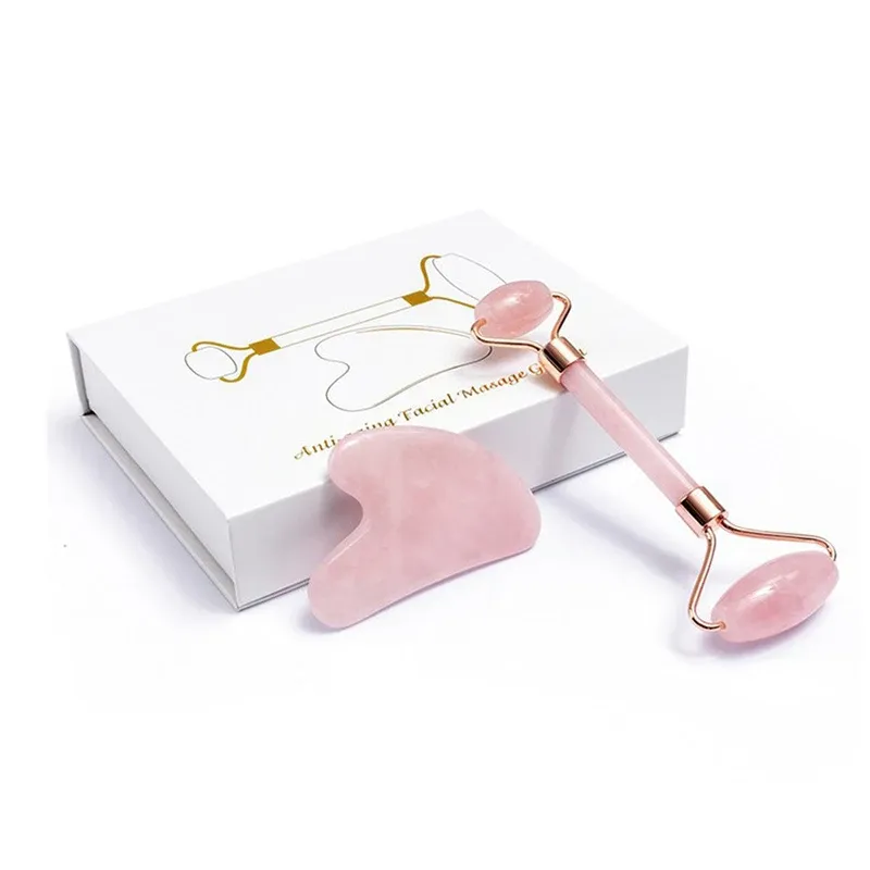Rose Quartz Jade Roller & Gua Sha Set 6